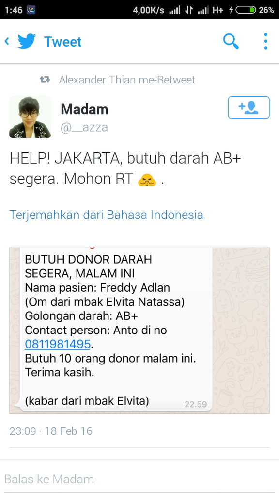 Mohon bantuan darah AB+