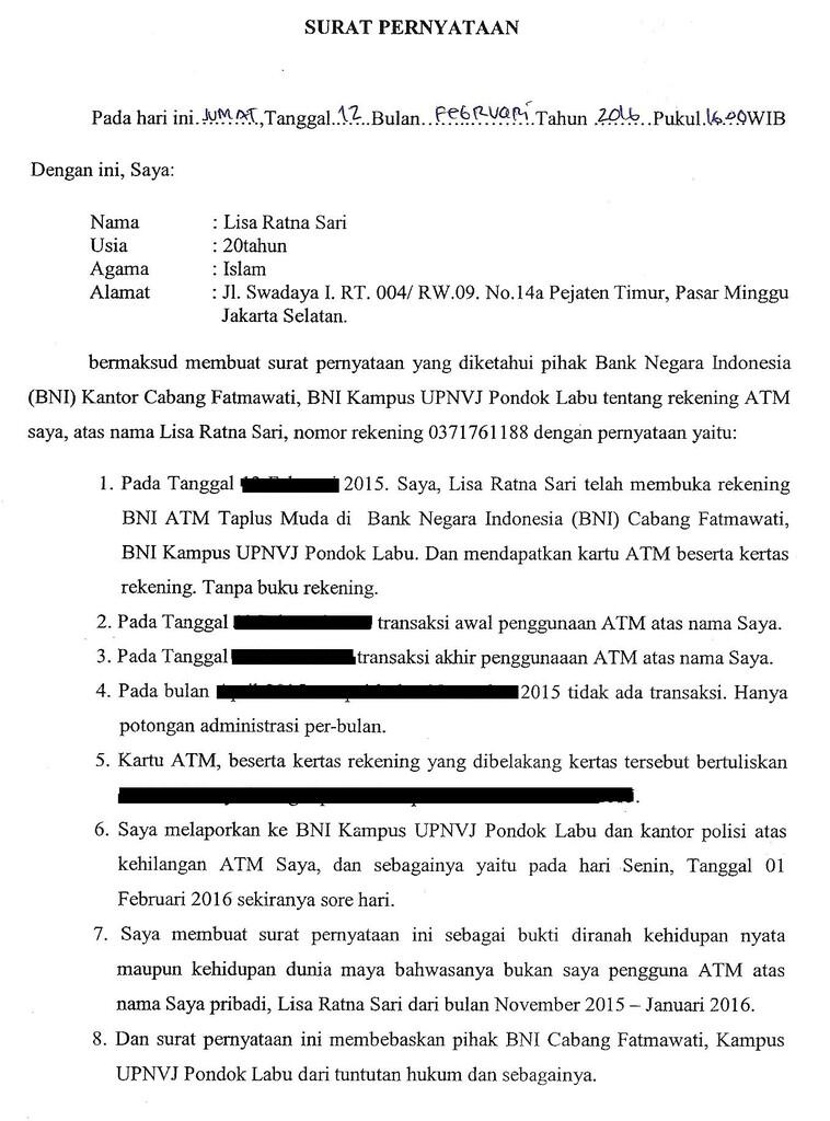 Contoh Surat Pernyataan Yang Diketahui Orang Tua - Contoh 