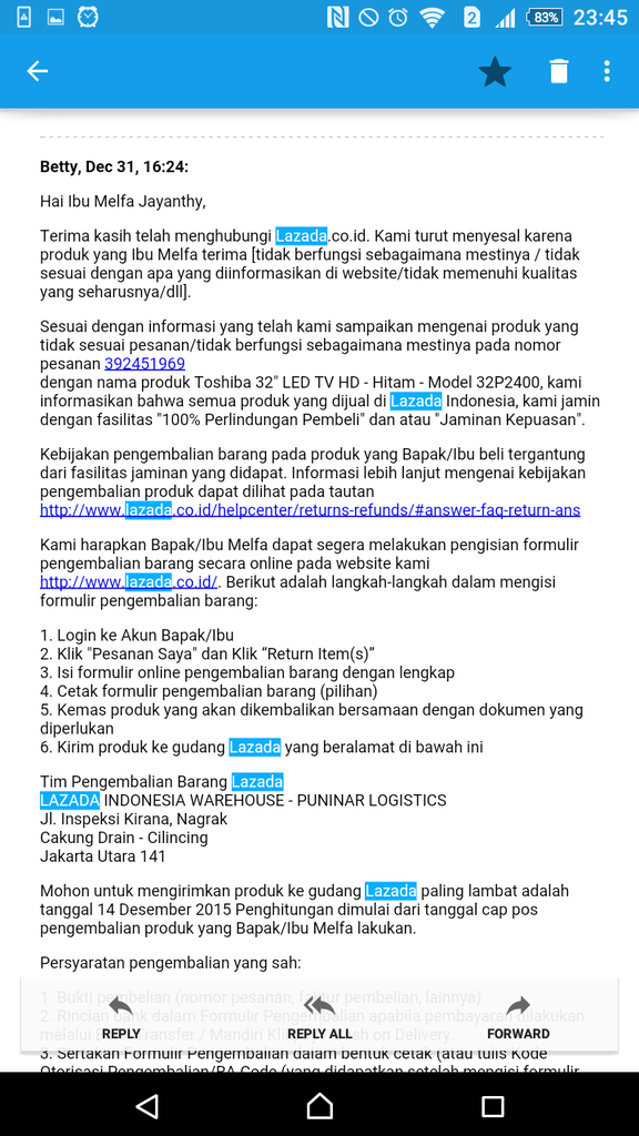 REFUND LAZADA TIDAK SESUAI DENGAN PERLINDUNGAN PEMBELI!!