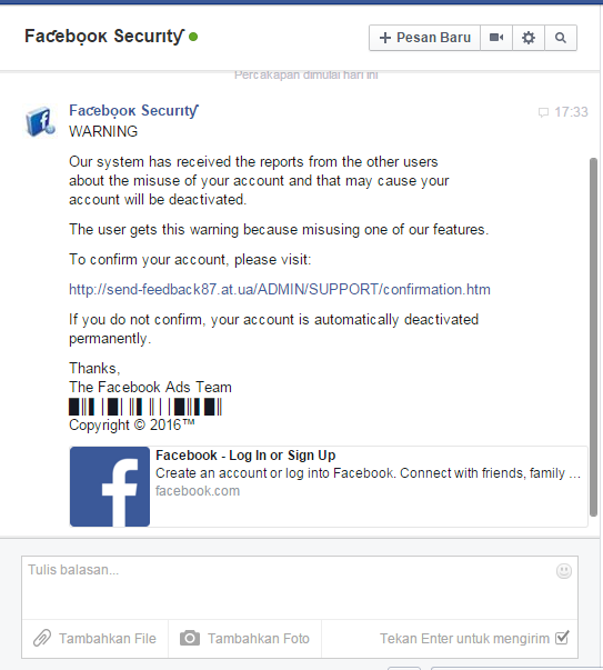 pernah dapet message dari facebook security?