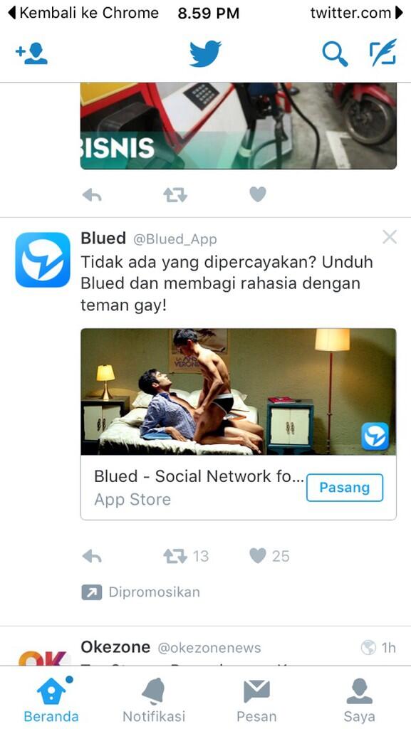 Berapa hari ga buka twitter, sekali buka ada iklan maho