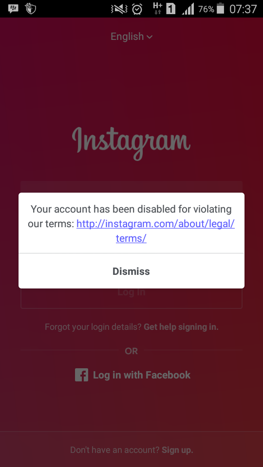 Masalah pada saat log in Instagram