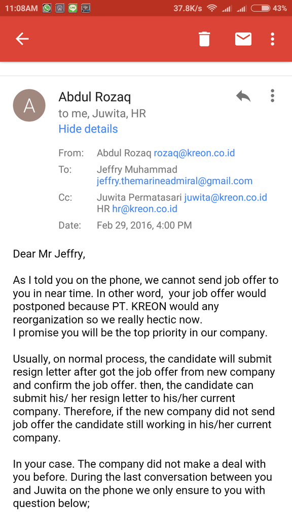 BAD MANAGEMENT HR PT. KR*ON Yang PHP in ane Job Offer Setelah Resign dari Kantor Lama