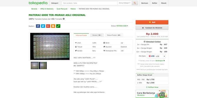 Ketika Penjual di Toko Online Nge-klaim Materai 6000 Seharga 2000 adalah ASLI