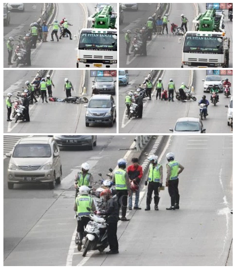 Terobos Busway lalu Kabur, Biker dijatuhkan POLISI