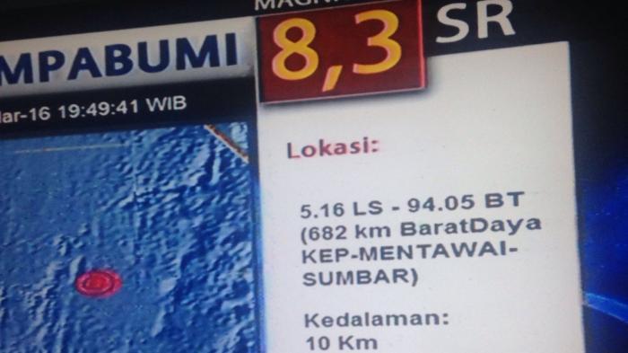 BREAKING NEWS: Gempa 8,3 SR di Mentawai Berpotensi Tsunami
