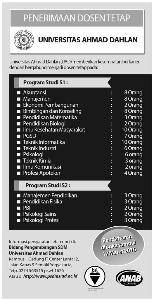 LOWONGAN: DOSEN TETAP