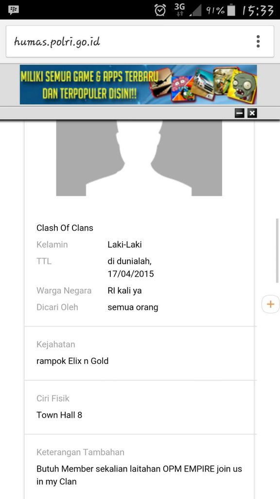 CLASH OF CLANS JADI DPO POLRI GAN (masuk mari gan)