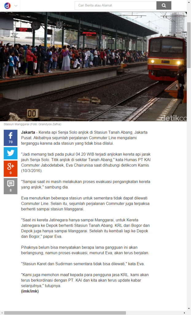 Gangguan Perjalanan Kereta Pagi hari ini Tn.abang