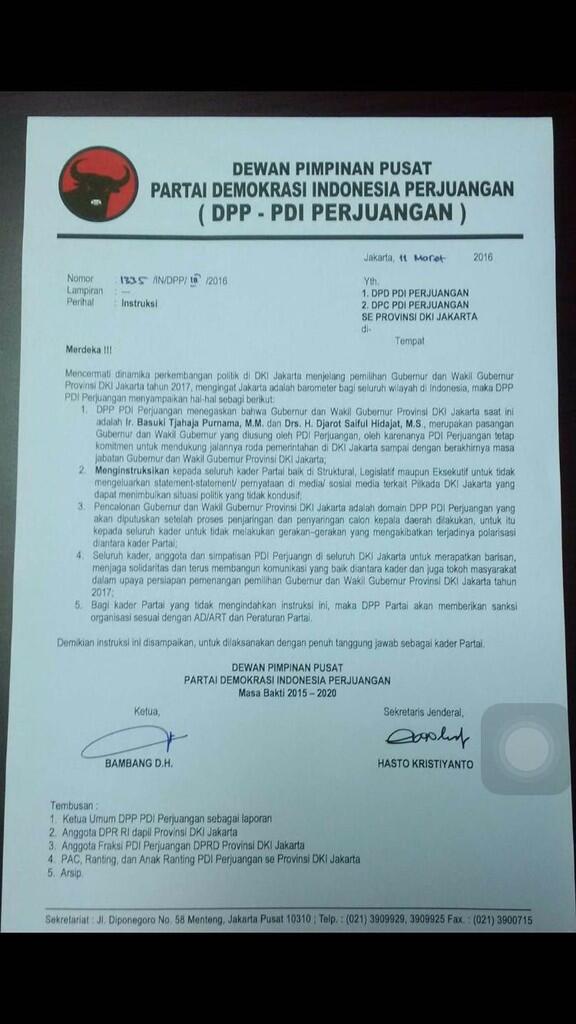 PDIP Siapkan Sanksi untuk Kader yang Buat Gaduh Pilgub DKI