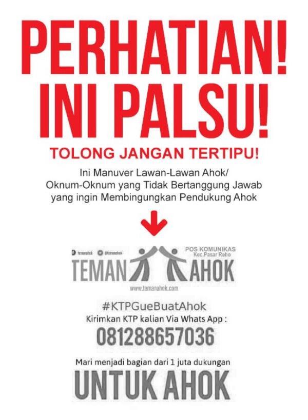 Muncul Seruan Kumpulkan KTP via WA, Teman Ahok: Itu Palsu!