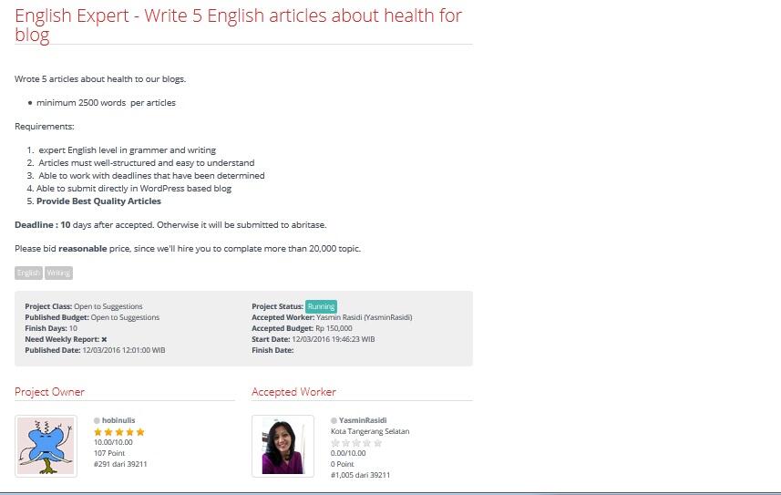 &#91;Lowongan freelance&#93; English Expert - Write 5 English articles about health for blog