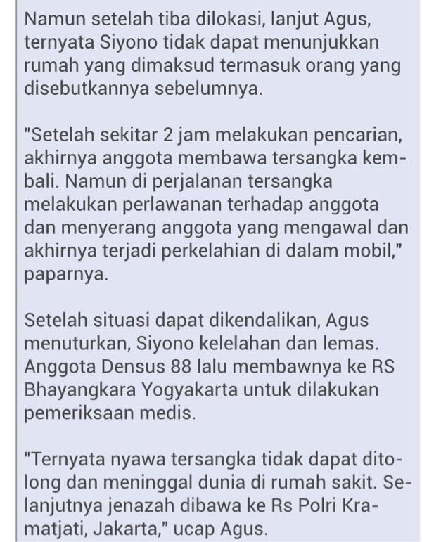 Siyono Tewas Usai Ditangkap Densus 88