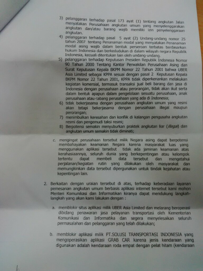 kominfo terima surat dari menhub . Minta aplikasi UBER dan GRAB diblokir