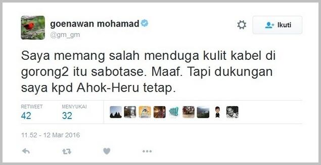 Demi Dukung Ahok, Goenawan Sebarkan Berita Usang dan "Pelintiran" Muhammadiyah