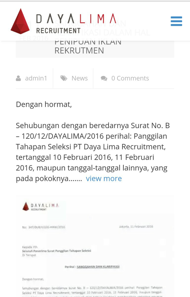 Penipuan Recruitment Atas Nama PT. Daya Lima Recruitment, Mohon Bantu Biar Kapok