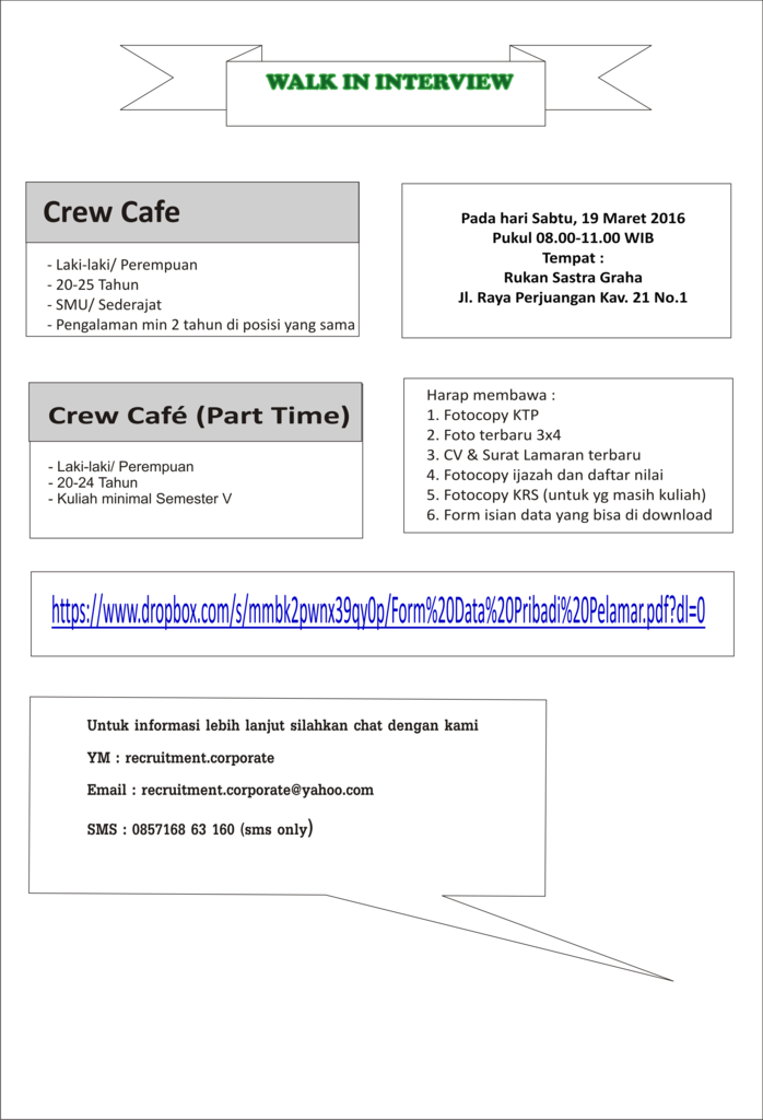 Walk In Interview (Crew Cafe &amp; Part Time)