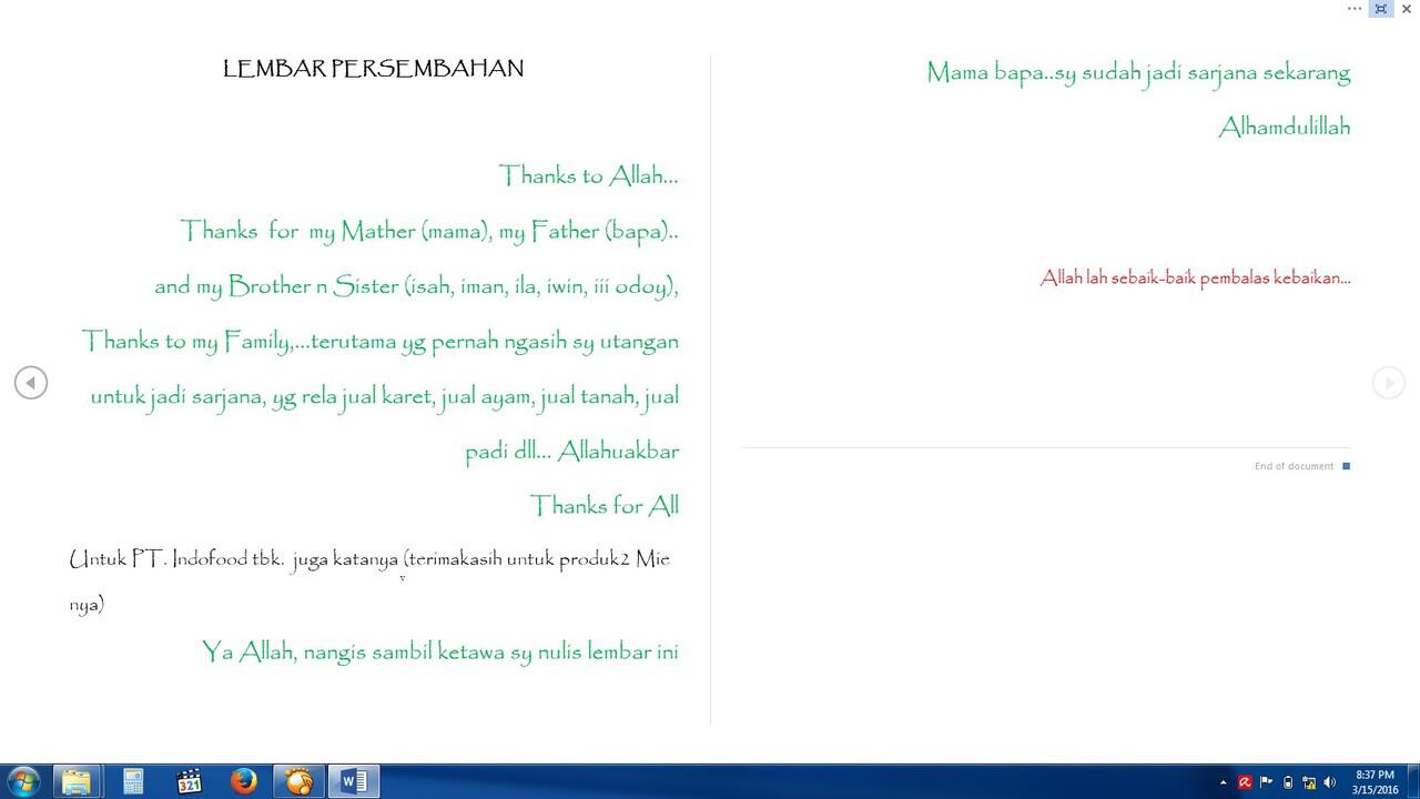 Lembar Persembahan Skripsi Versi Mie Lover & Versi Anak Kampung