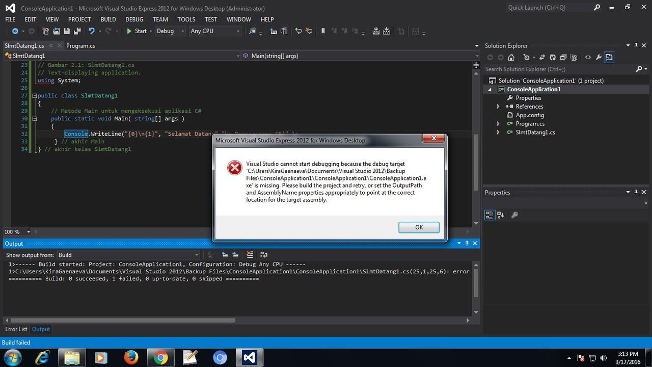 GAN BANTU GAN INI VISUAL STUDIO ANE GABISA NGE DEBUG KARNA FILE EXE MISSING