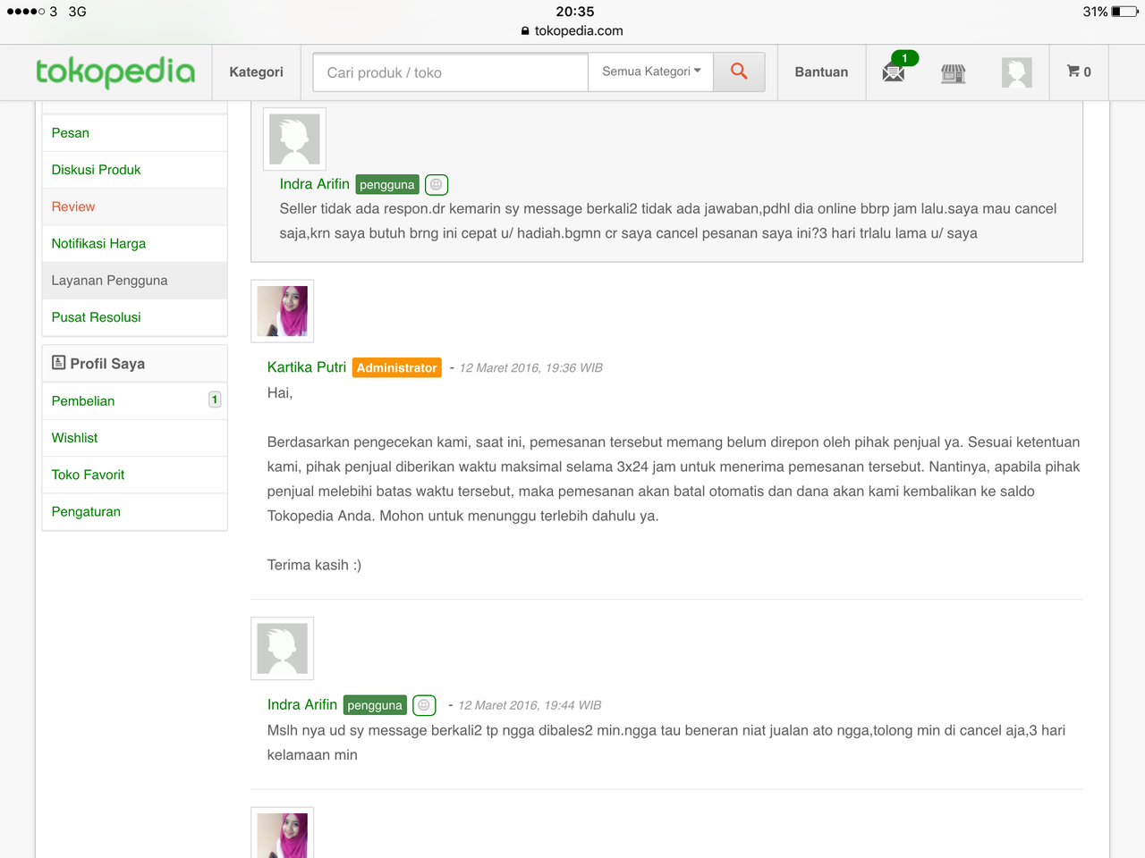 KECEWA DENGAN TOKOPEDIA !