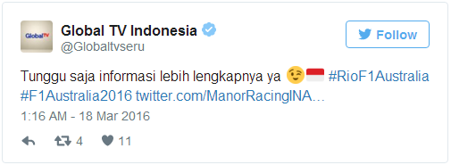 TV Swasta Akhirnya Siarkan Formula 1, Aksi Rio Bisa Ditonton