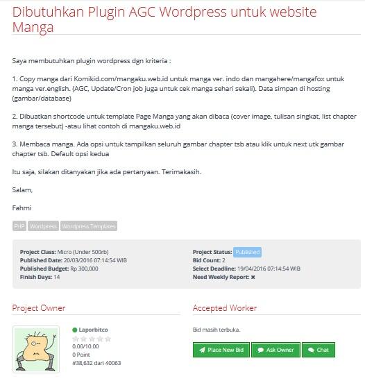 &#91;LOWONGAN FREELANCER&#93; Dibutuhkan Plugin AGC Wordpress untuk website Manga