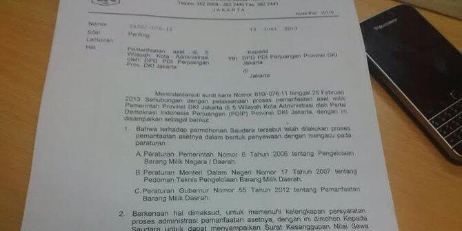 Beredar surat pemanfaatan aset Pemprov DKI oleh DPD PDIP DKI