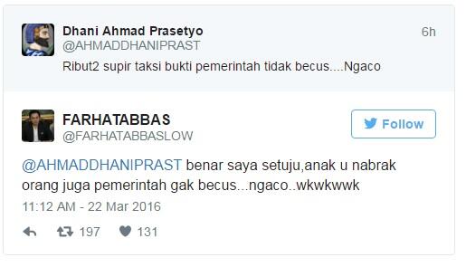 ★Dhani:Ribut SopirTaksi Bukti Pemerintah Ngaco,Farhat:Anak Lu Nabrak Orang Juga Ngaco