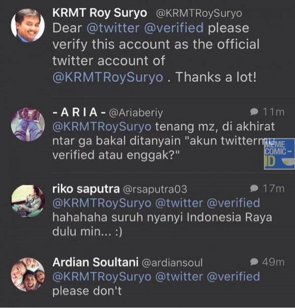 Minta akun Twitter diverifikasi, Roy Suryo jadi candaan netizen