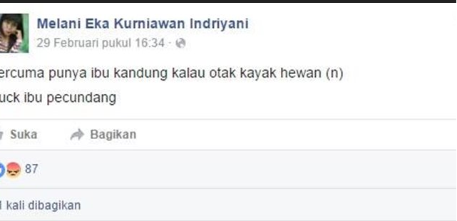 Melani Eka Kurniawan Indriyani, Bocah Durhaka Kepada Ibu di FB