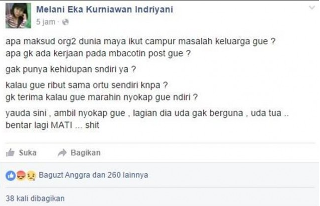 Melani Eka Kurniawan Indriyani, Bocah Durhaka Kepada Ibu di FB