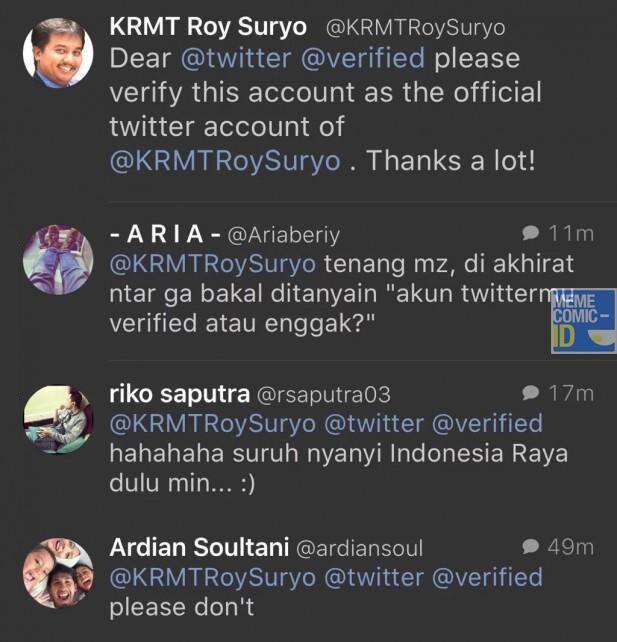 Minta akun twitternya diverifikasi, Roy Suryo jadi bahan ejekan netizen
