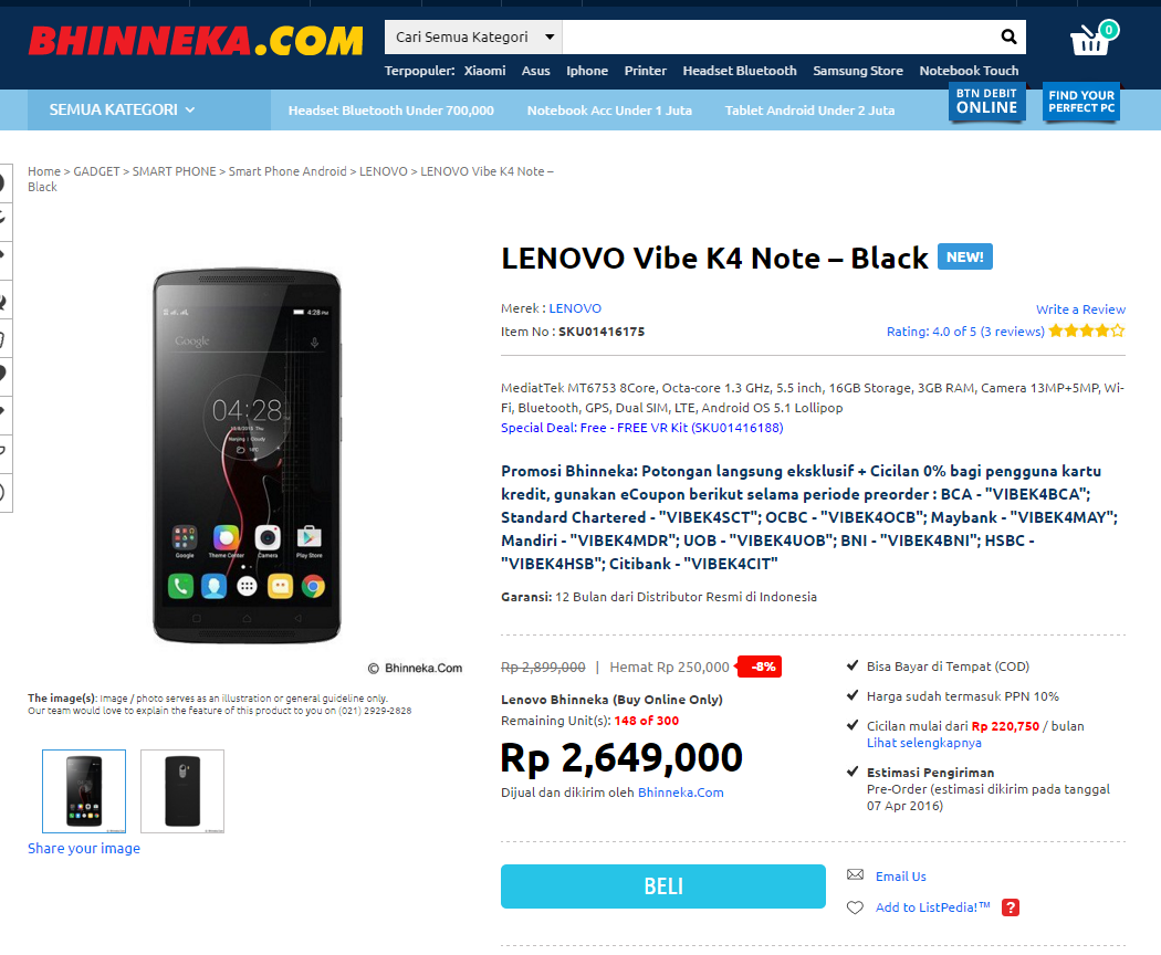 &#91;PROMO GADGET&#93; Pre-Order Lenovo Vibe K4 Note + TheaterMax!