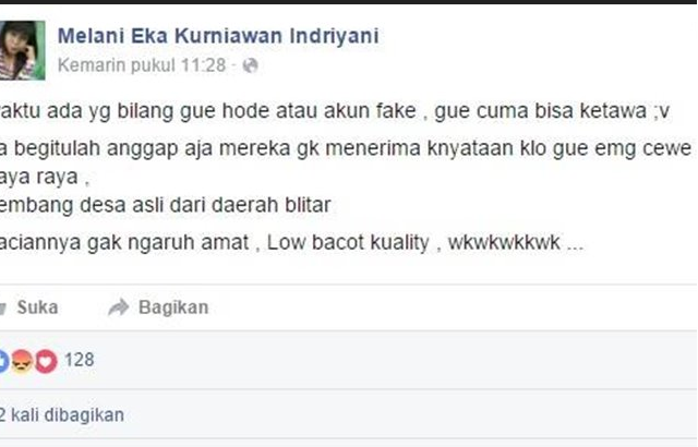 Melani Eka Kurniawan Indriyani, Bocah Durhaka Kepada Ibu di FB