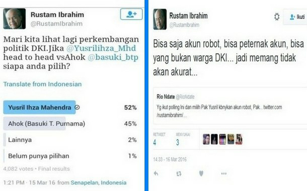 Ahok Kalah Jauh di Polling "Duel Ahok-Yusril" ala Billy Boen