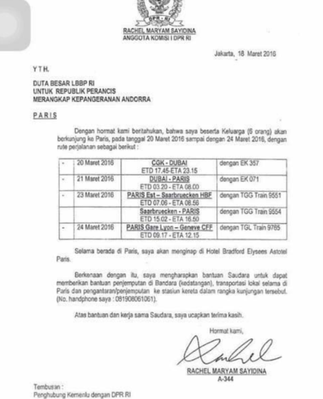 Gerindra Akan Cek ke Rachel Maryam Soal Surat ke Dubes RI di Paris Soal Fasilitas