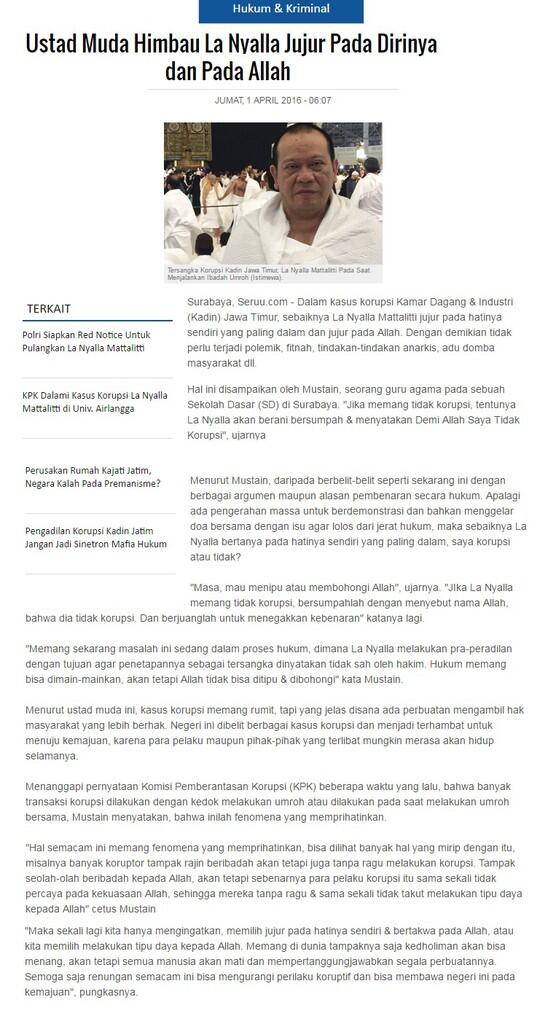 Suka bawa2 Nama Tuhan: Ustad Muda himbau La Nyalla Jujur pada Dirinya & pada Allah