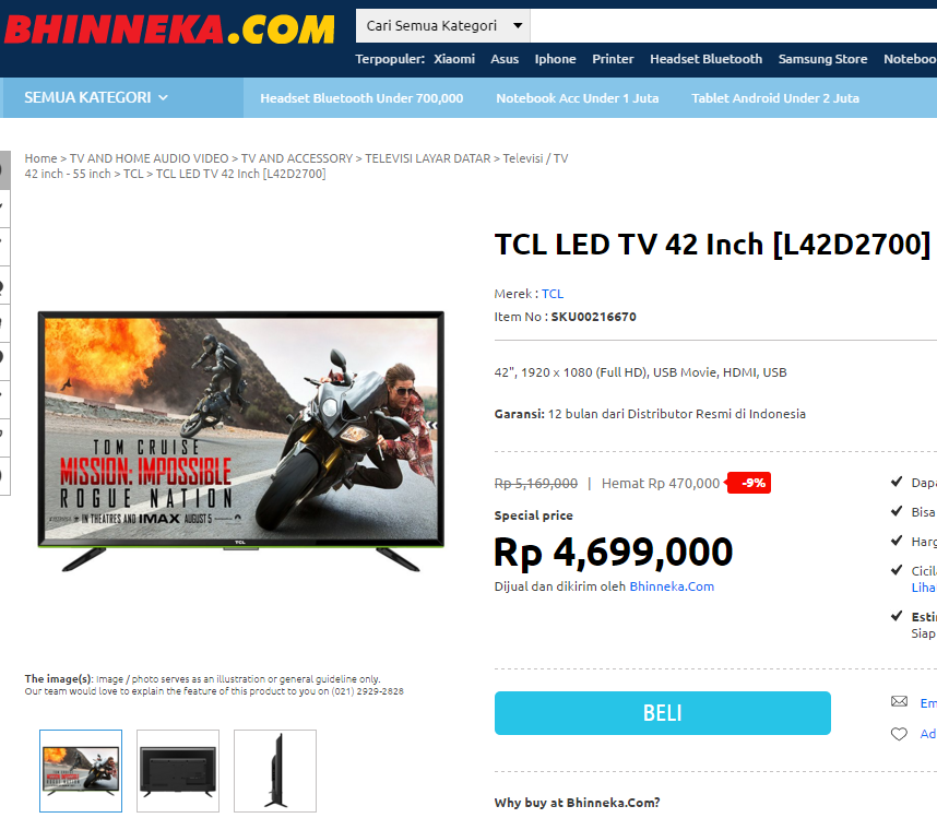 &#91;BANTING HARGA&#93; TCL LED TV 42&quot; 