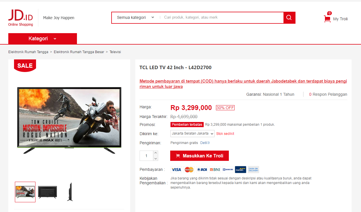 &#91;BANTING HARGA&#93; TCL LED TV 42&quot; 