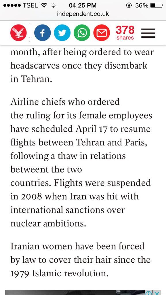 Air France cabin crew defy airline chiefs order to wear headscarves in Iran