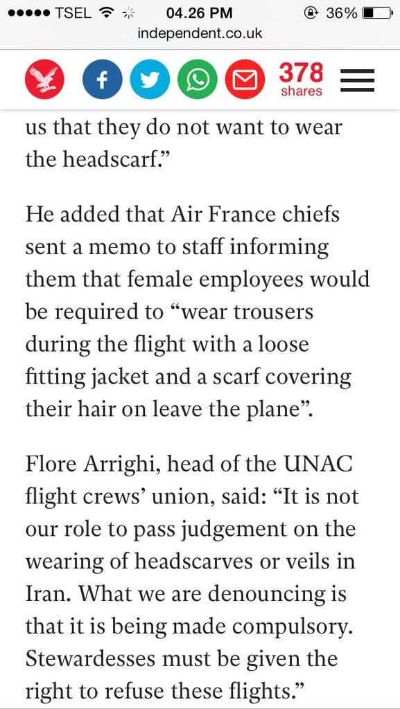 Air France cabin crew defy airline chiefs order to wear headscarves in Iran