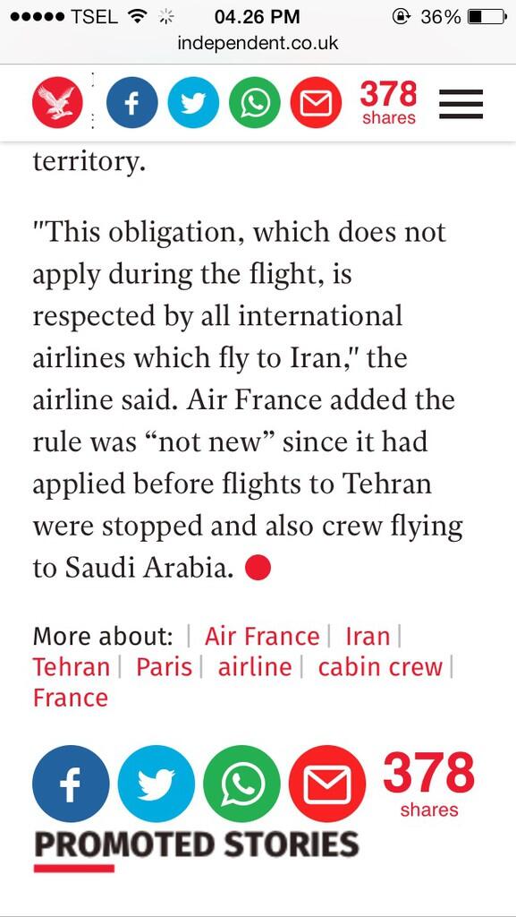 Air France cabin crew defy airline chiefs order to wear headscarves in Iran