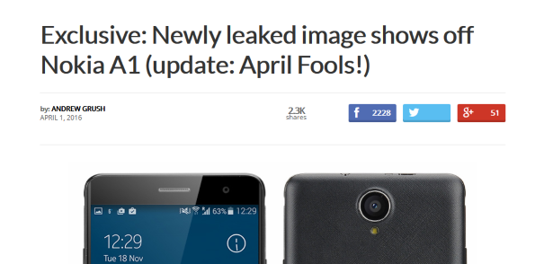 Beredar Bocoran Nokia A1, Lupakan! Bocoran itu Hanya Lelucon April Mop