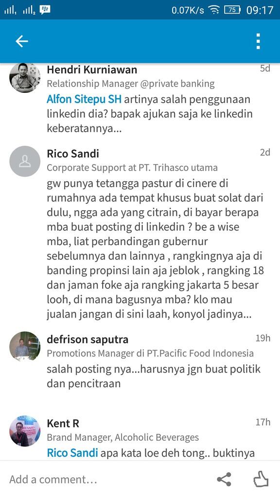 &#91;Trit Iseng&#93; Gaduhnya menjelang pilkada DKI ikut terasa juga di Linkedin
