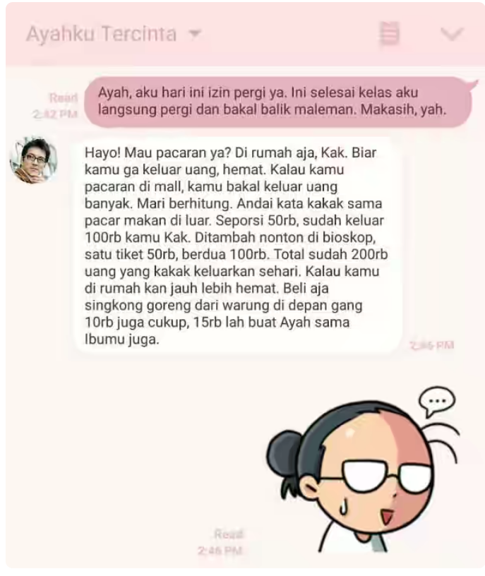 14 Tipe Ayah Berdasarkan Chat dengan Putrinya: Ayah ente yang mana gan ?