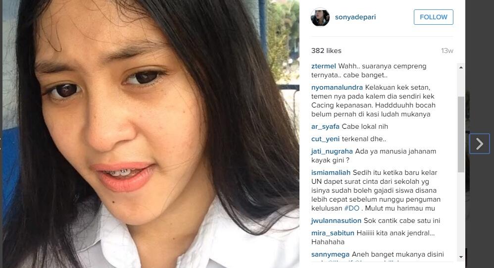 Habis dibully di Instagram IG baru Sonya Depari