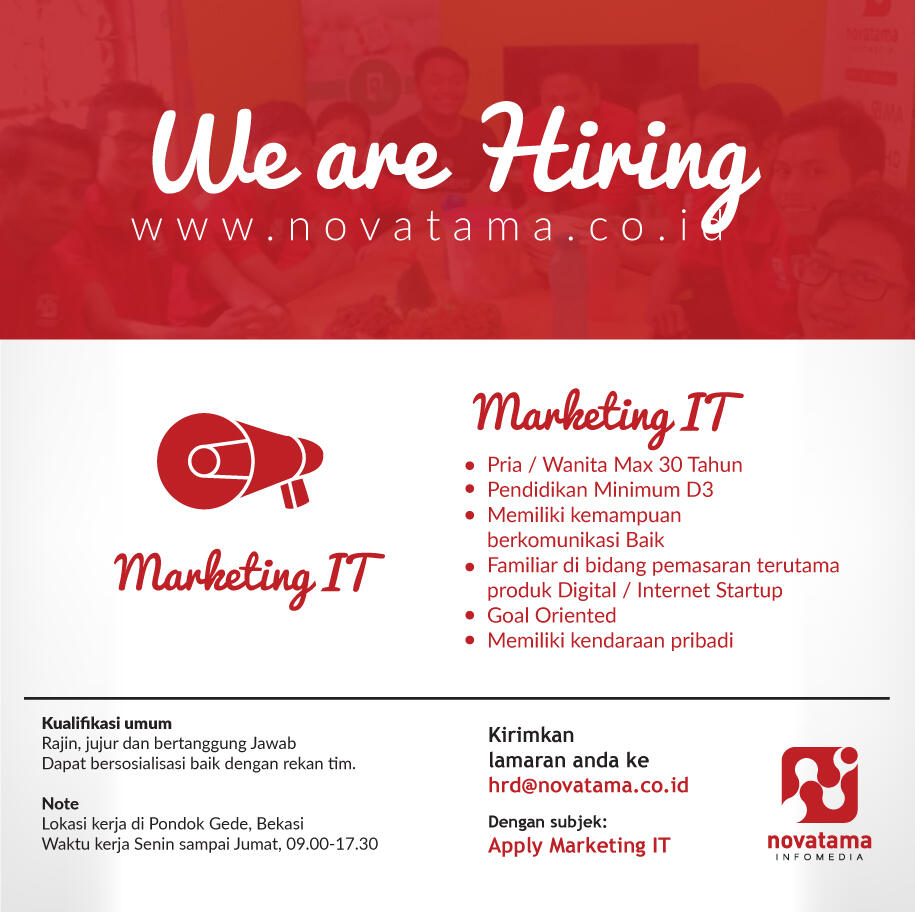 LOWONGAN KERJA MARKETING IT - NOVATAMA INFOMEDIA (April 2016)