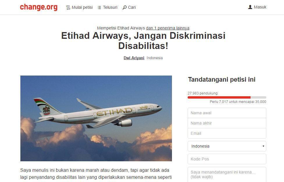 Tolak penumpang disabilitas, Etihad Airways mohon maaf