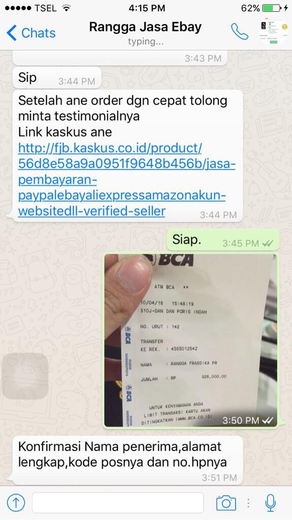 Jasa pembayaran PayPal,Ebay,Aliexpress,Amazon,Akun website,dll (Verified Seller)