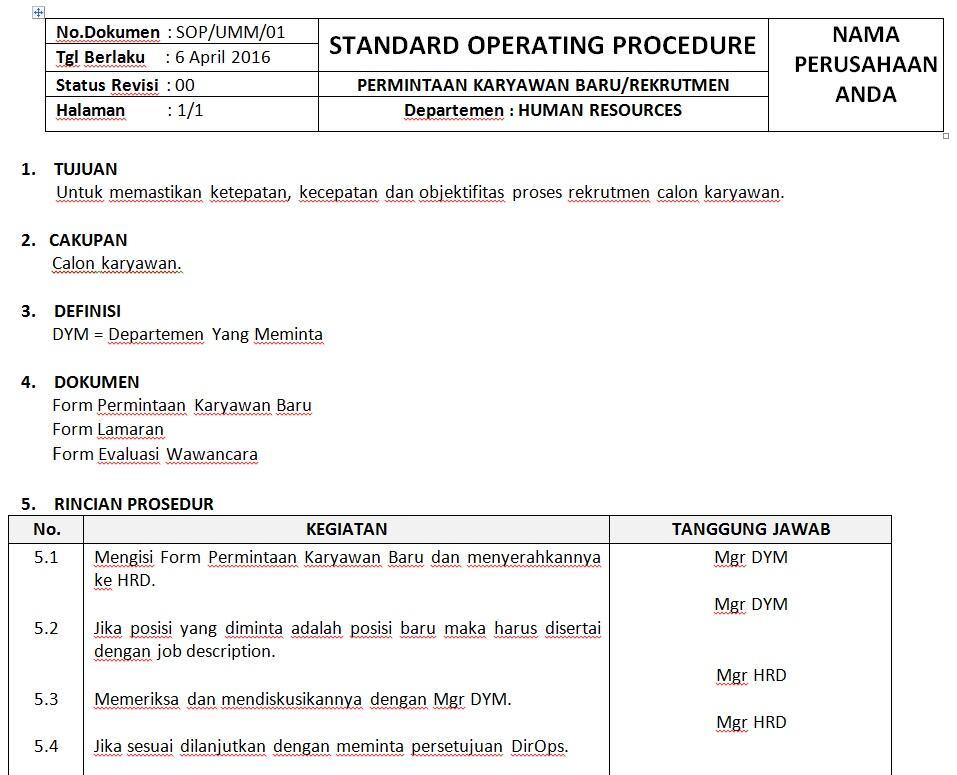 Jual SOP HRD Perusahaan  KASKUS